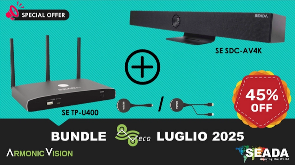 Presentazione del bundle AVeco con soundbar Seada SE SDC-AV4K e sistema BYOM Seada SE TP-U400 