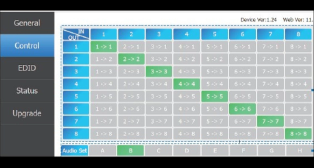 Menù di controllo routing di segnale su matrice SE MS-HBT88B70-KIT