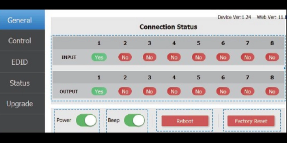 Menù di controllo generale su matrice SE MS-HBT88B70-KIT