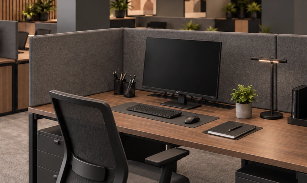 Pannello fono-assorbente Armonic Vision AV-DIVIDER con applicazione su scrivania