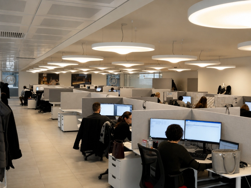Pannelli fono-assorbenti Armonic Vision AV-DIVIDER con applicazione in ufficio open space