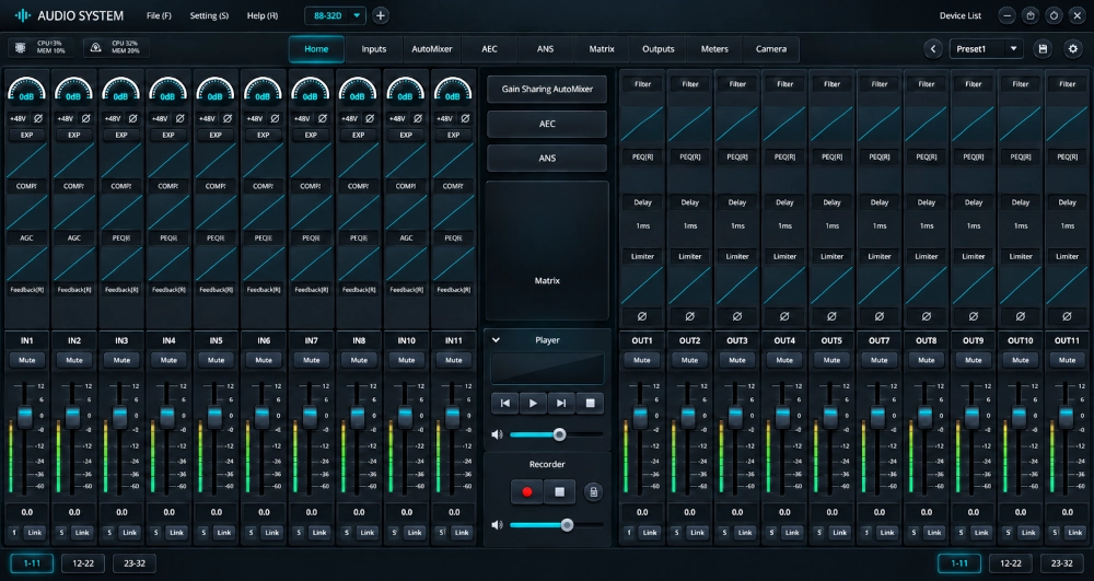 Software di controllo per matrici audio con DSP Seada